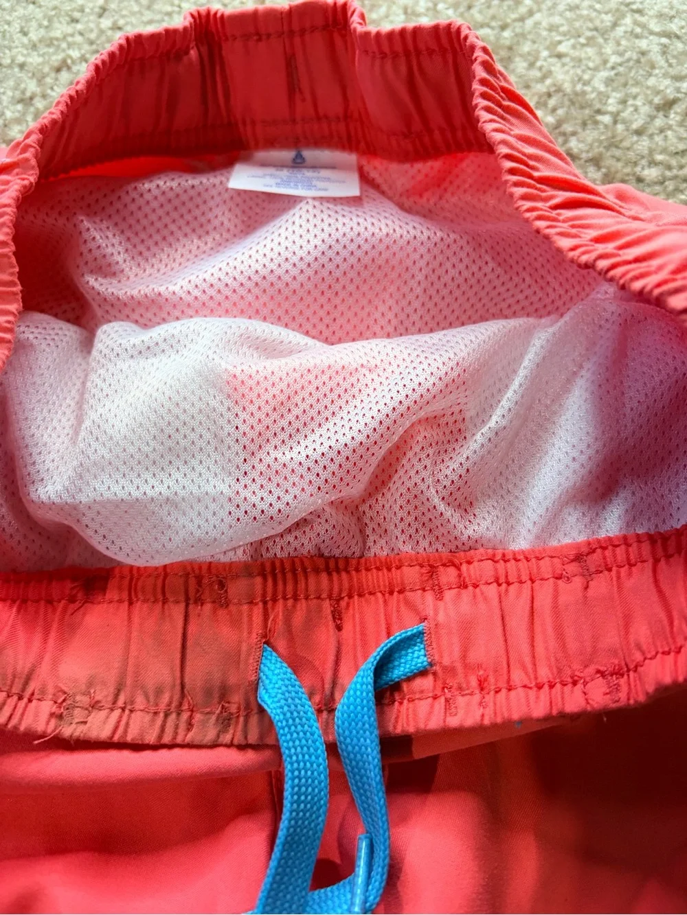 Kids Coral Swim Trunks with Turquoise Accents